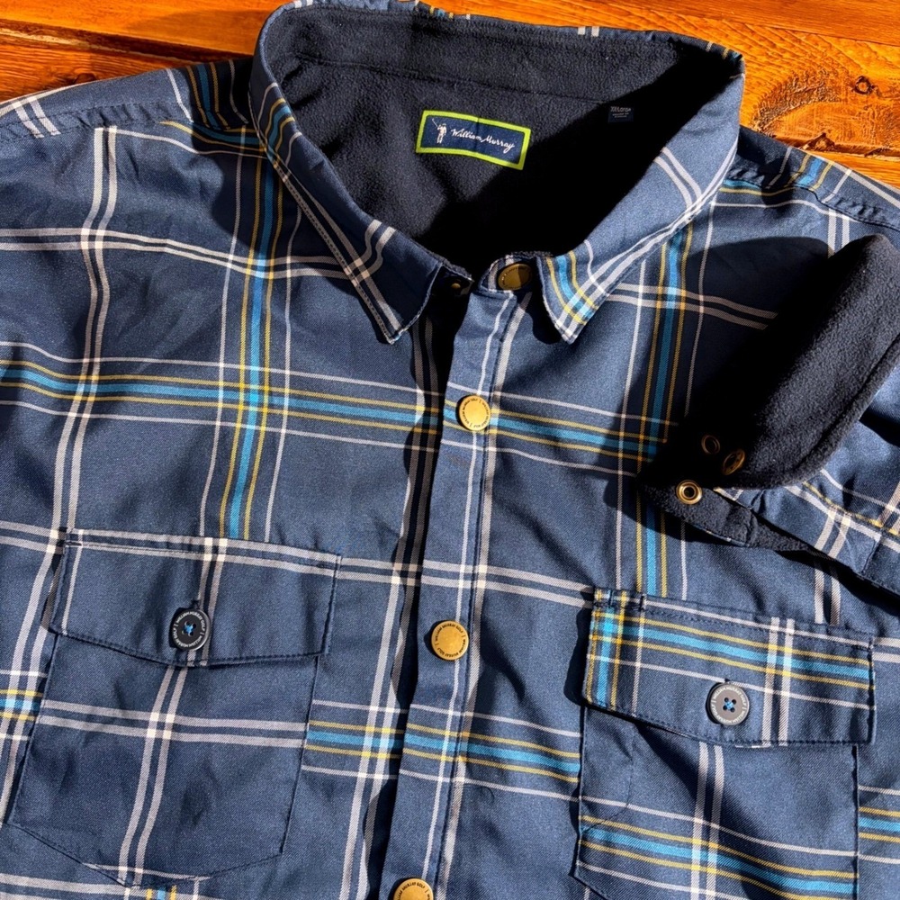 William Murray Shirt Jacket Mens XXL Blue Plaid Fleece Lined Snap Front Shacket